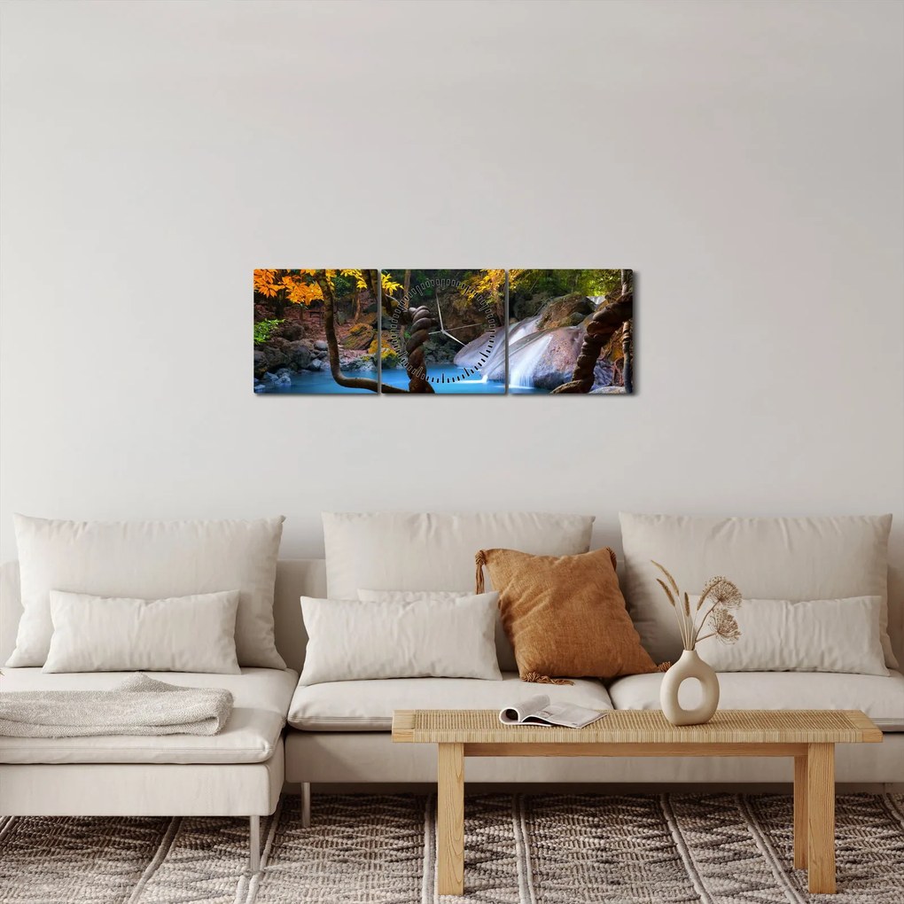 Obraz - Vodopády v Ázii (s hodinami) (90x30 cm)