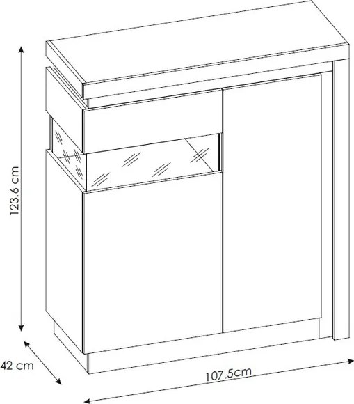 Skrinka s presklením Lyon, biely lesk, s osvetlením, ľavá