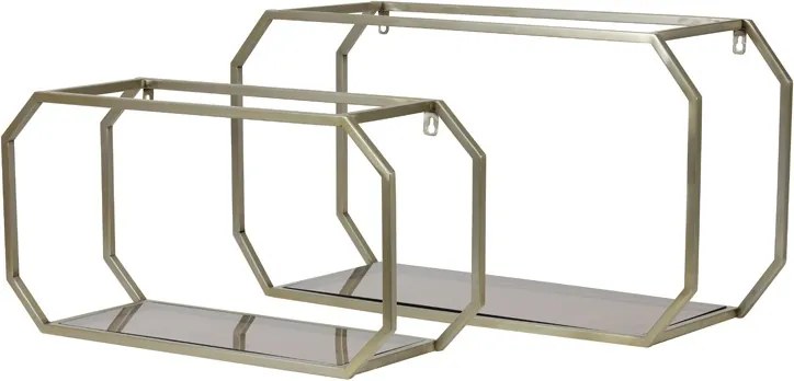 2ks zlatá antik kovová polica Muksi gold - 58*20*30/70*29*38cm