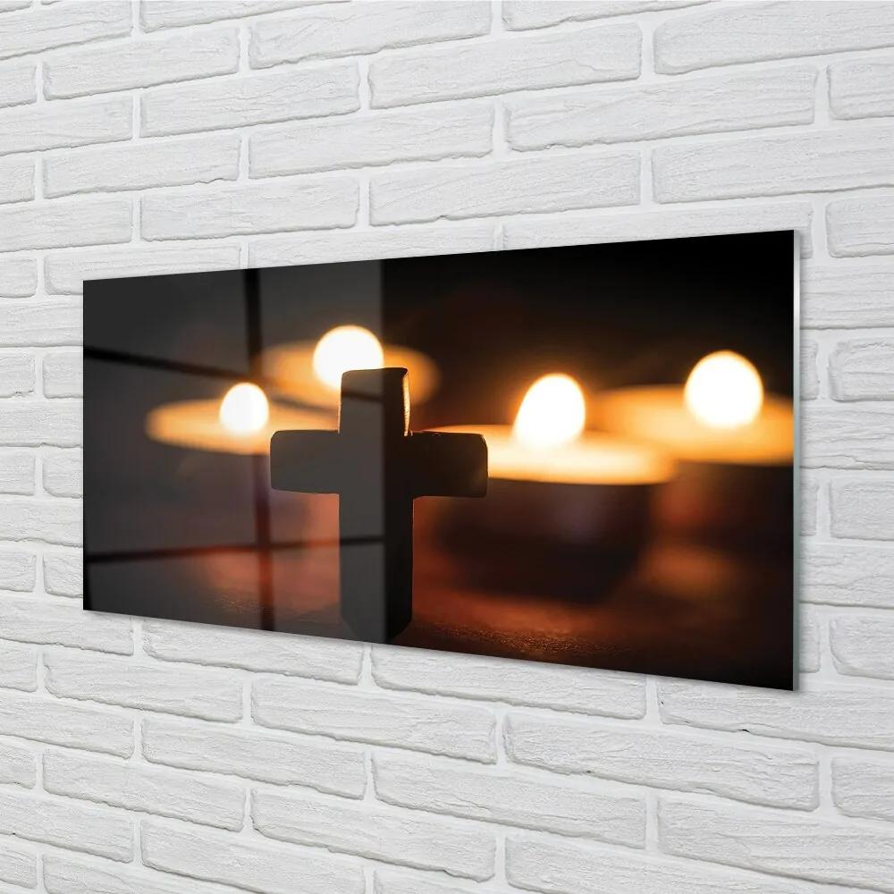Sklenený obraz kríž sviečok 100x50 cm