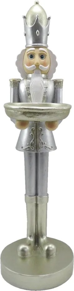Vianočnaí dekoracia strieborný Louskáčik s podnosom - 14*11*40 cm