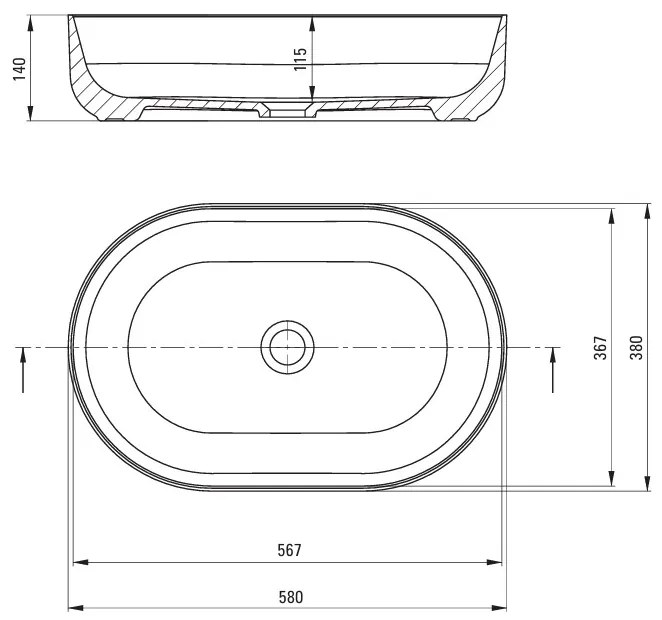 Deante Round, oválne umývadlo na dosku 580x380x140mm, biela lesklá, DEA-CGR_6U6S