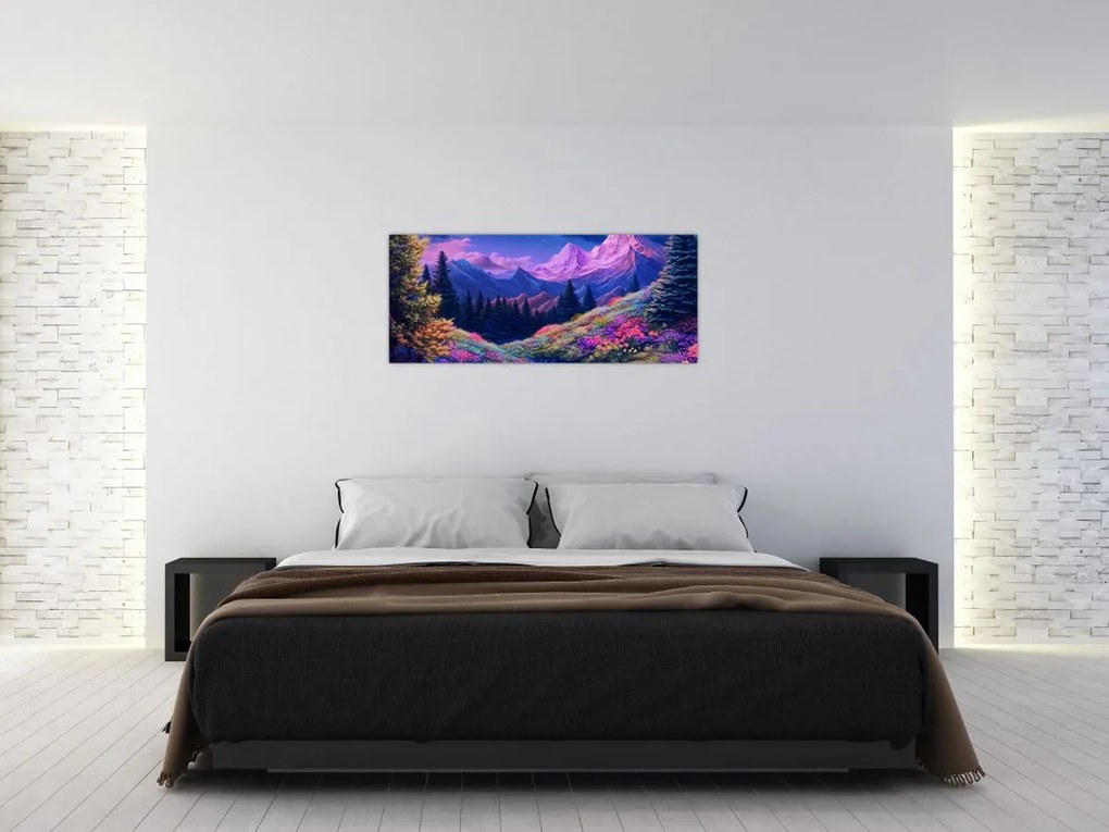 Obraz - Fialová krajina pri úplnku (120x50 cm)