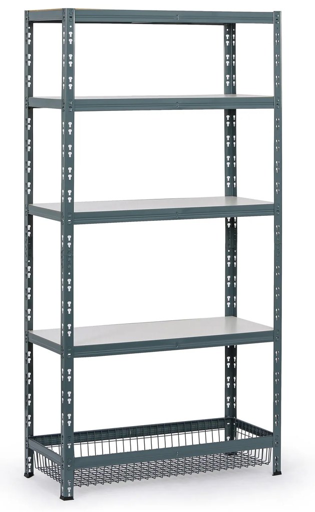 Policový regál s košmi, 1790 x 900 x 400 mm, nosnosť 175 kg, 4 police + 1 kôš