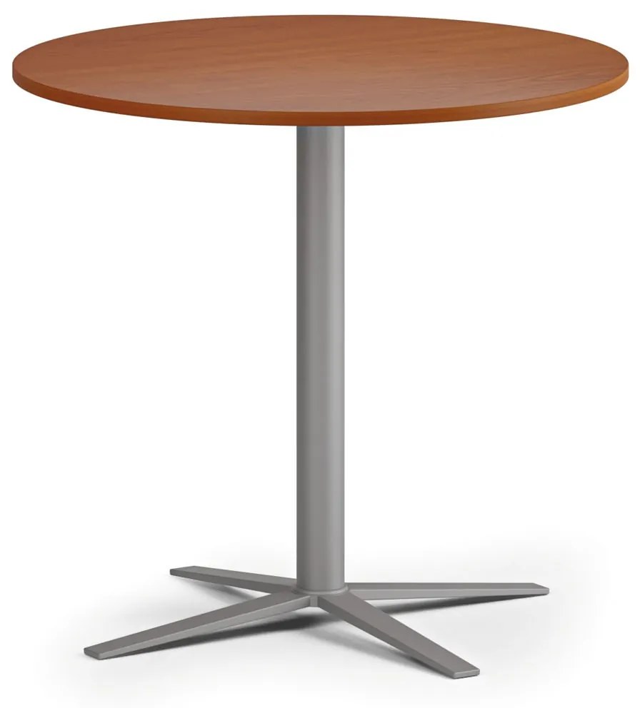 Konferenčný stolík AURA, priemer 80 cm, sivostrieborná podnož, čerešňa