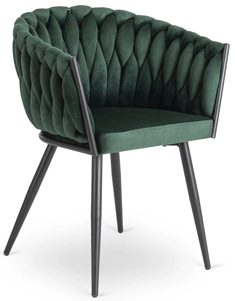 Glamour jedálenská stolička ELENA so zamatovým poťahom, tmavozelená / čierne nohy