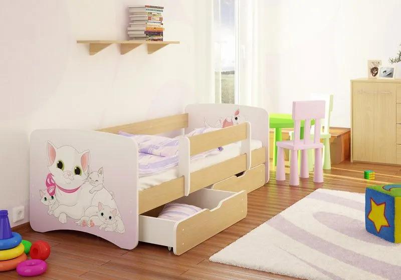 MAXMAX Detská posteľ Mačička funny 160x70cm - so zásuvkou 160x70 pre dievča ÁNO