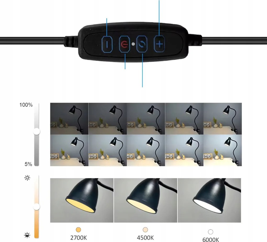 BERGE Andora LED stolná lampa s klipom 1xE27 čierna