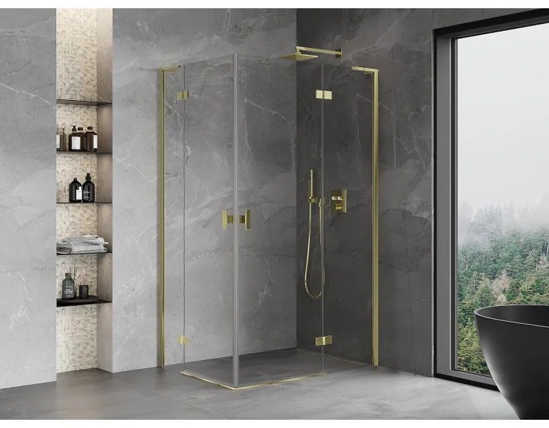 Mexen Mist-H L Duo, 2-krídlový sprchový kút 80 x 100 cm, číre sklo, zlatý lesklý profil, 8A5L-080L-100P-50-00