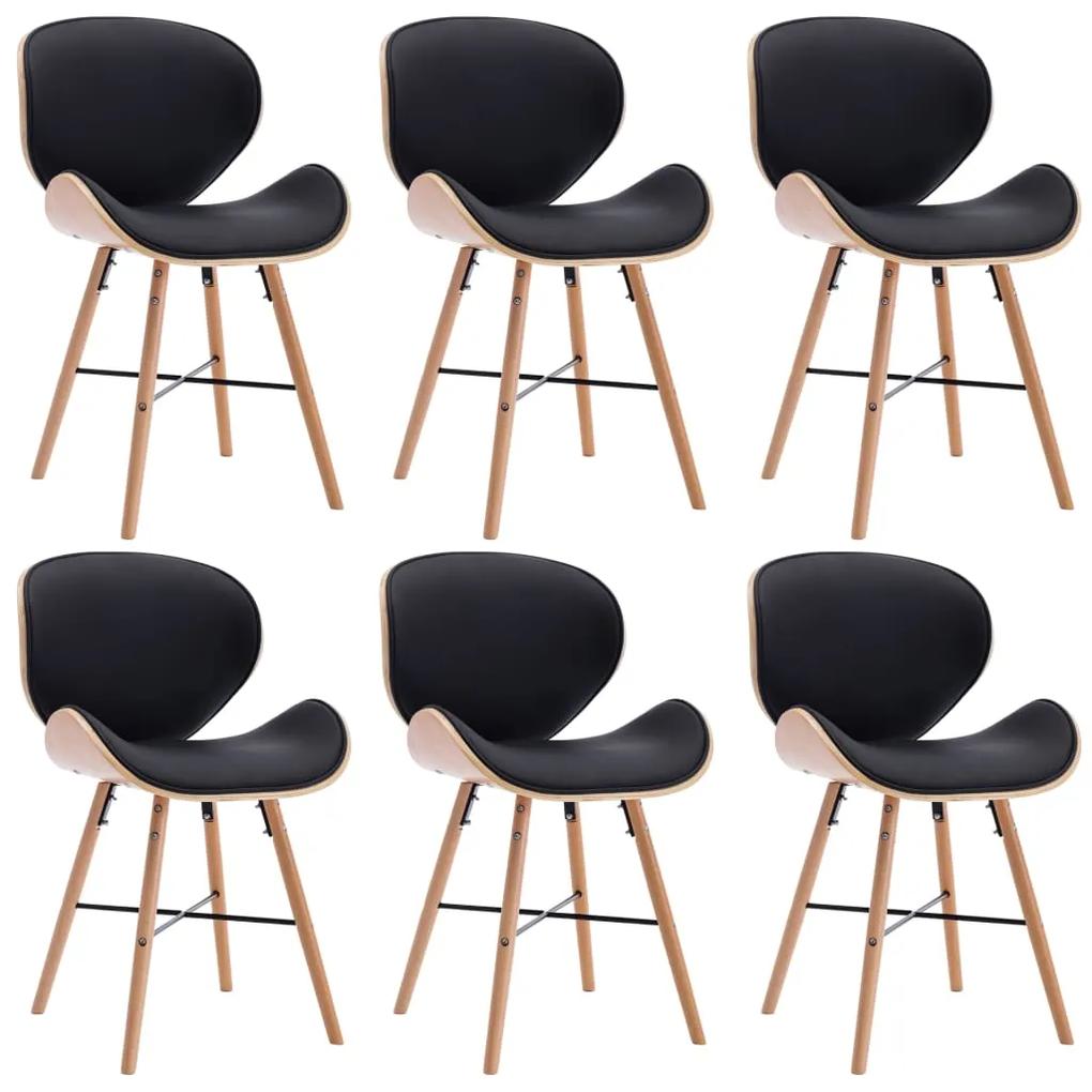 vidaXL Jedálenské stoličky 6 ks, čierne, umelá koža a ohýbané drevo