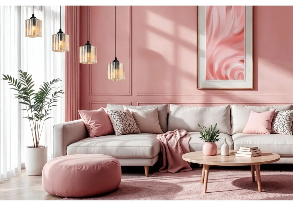 Závesné svietidlo Riffle Square, 4x medové sklenené tienidlo, b