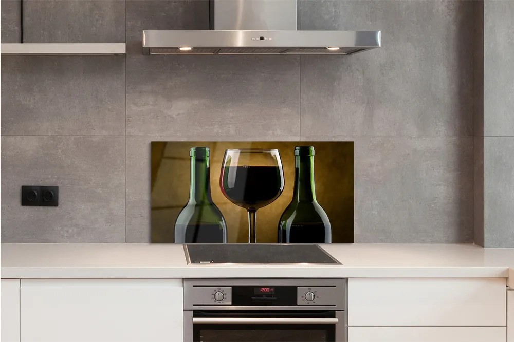 Sklenený obklad do kuchyne 2 fľaše poháre na víno 125x50 cm