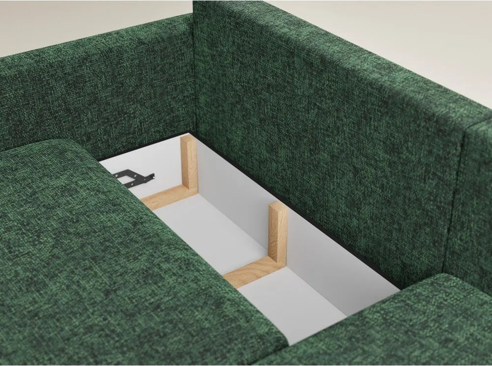 Tmavozelená ženilková rozkladacia/s úložným priestorom rohová pohovka (pravý roh/s leňoškou) Leon – Maison de Rêve