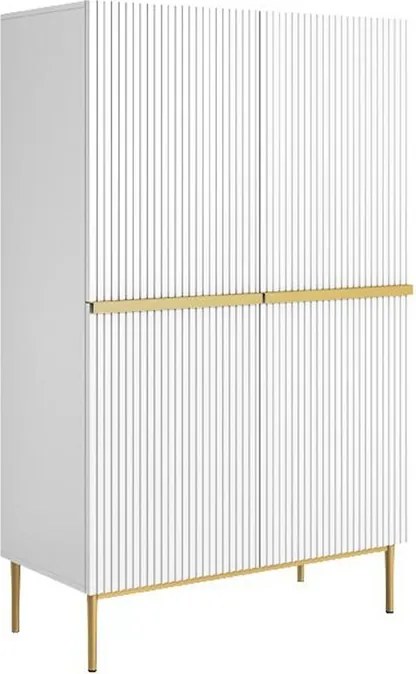 Vysoká komoda Nicole 100 cm dvojdverová - biely mat / zlaté nožičky