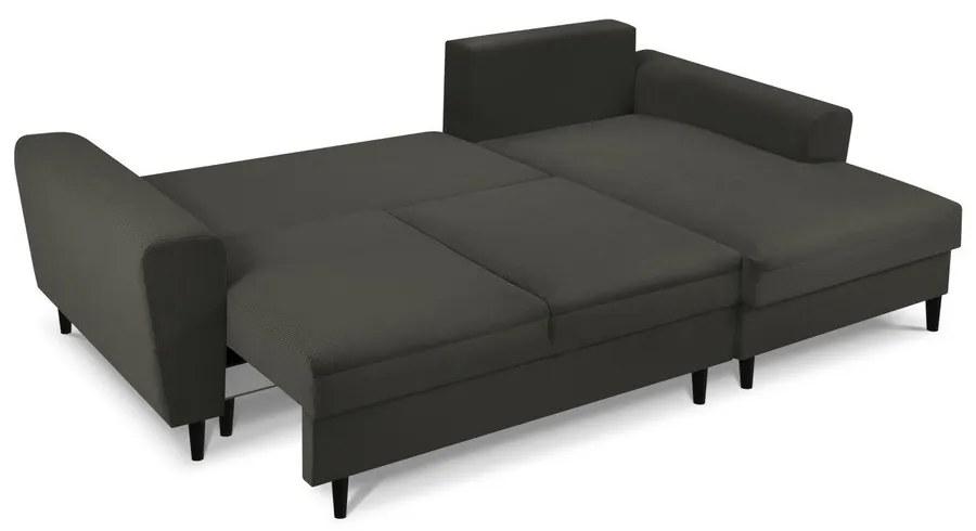 Čierna menčestrová rozkladacia/s úložným priestorom rohová pohovka (pravý roh/s leňoškou) Kyoto – Cosmopolitan Design