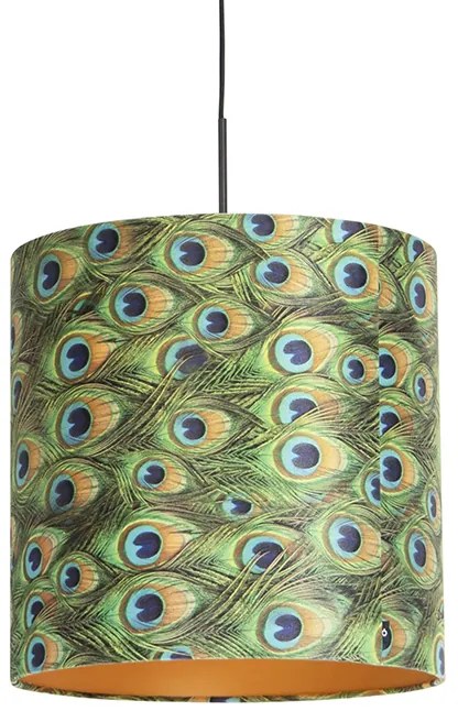 Závesné svietidlo s tienidlom z zamatu Peacock so zlatom 40 cm - Combi