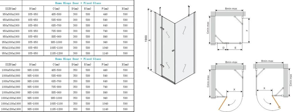 Mexen Roma, sprchovací kút 70 (dvere) x 110 (stena) cm, 6mm šedé sklo, chrómový profil, 854-070-110-01-40