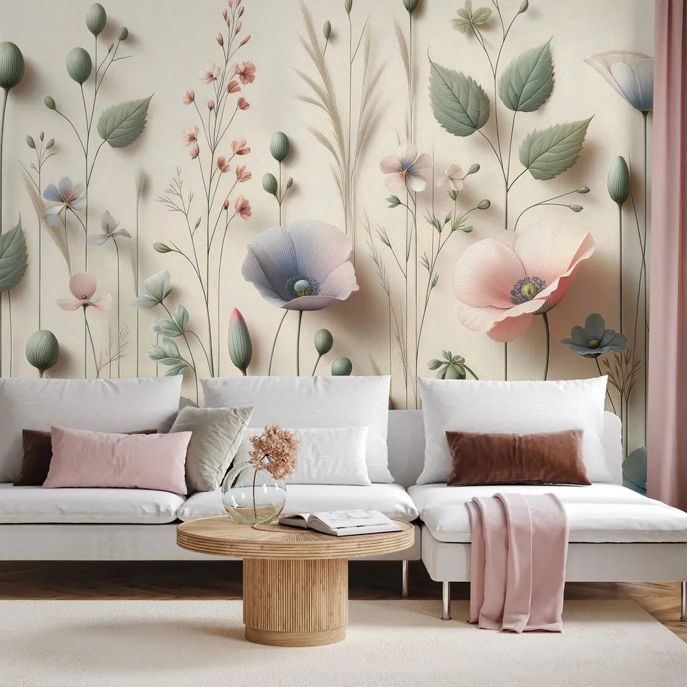 Samolepiaca tapeta pastelové lúčne kvety
