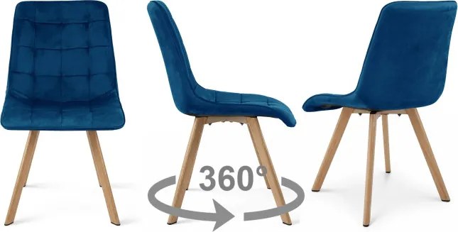Jedálenská stolička CIEZA 360 zamatová, modrá / hnedé nohy