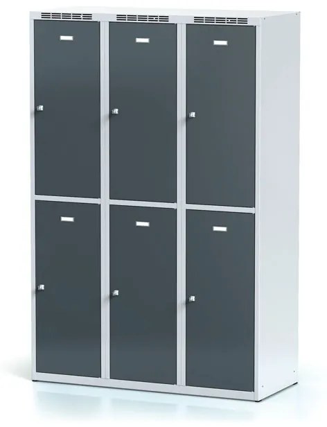 Alfa 3 Šatníková skrinka s úložnými boxami, 6 boxov, 1800 x 1200 x 500 mm, otočný zámok, tmavosivé dvere