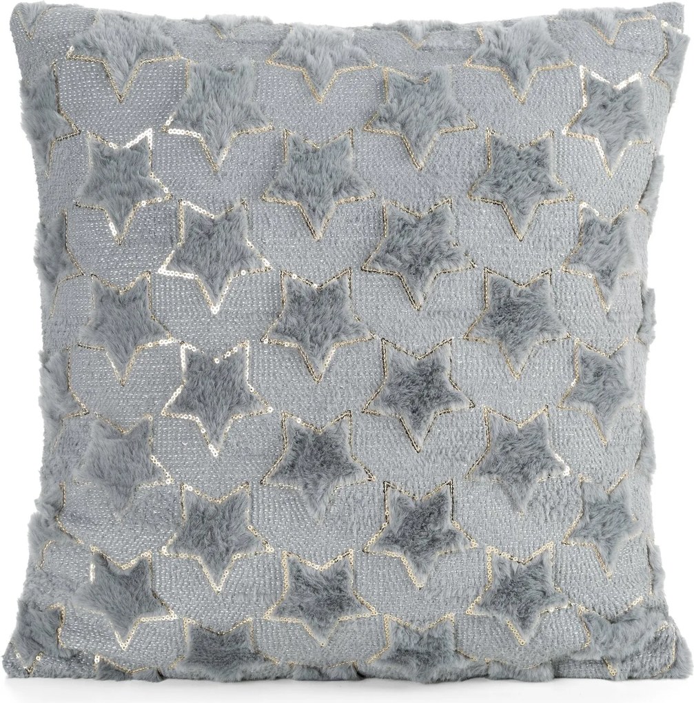 CHLPATÁ VIANOČNÁ DEKORAČNÁ OBLIEČKA NA VANKÚŠ STARS 45X45 CM STRIEBORNÁ