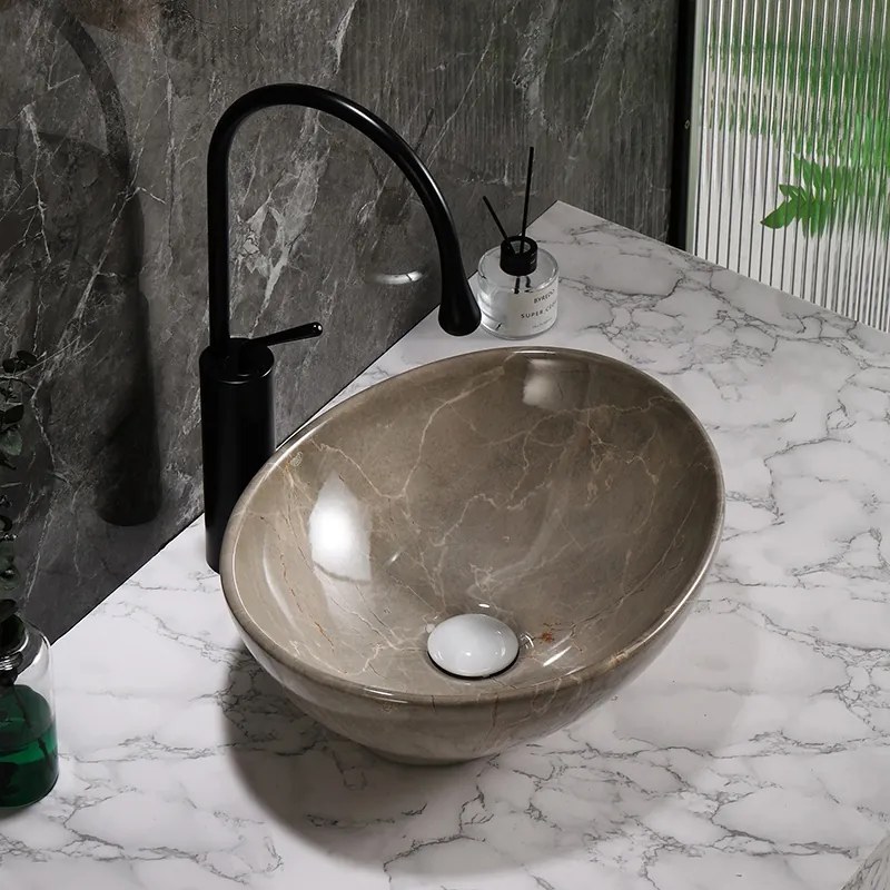 BPS-koupelny Keramické umývadlo na dosku HYD-LU-MAR8-405 40,5x30 cm, hnedý mramor