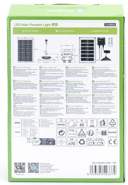 Aigostar - LED Solárny luster LED/35W/12V 3000 mAh 6500K pr. 15 cm