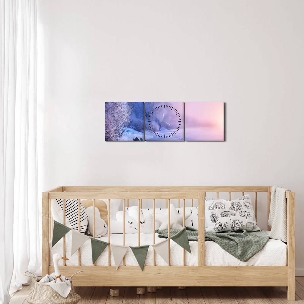 Obraz - Zamrznutá rieka (s hodinami) (90x30 cm)
