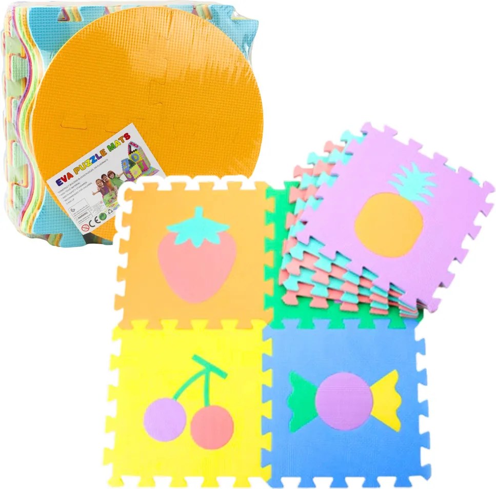 LEAN Toys Mäkké puzzle Vzdelávacia penová podložka EVA Ovocie Sladkosti Farebné 16 el.