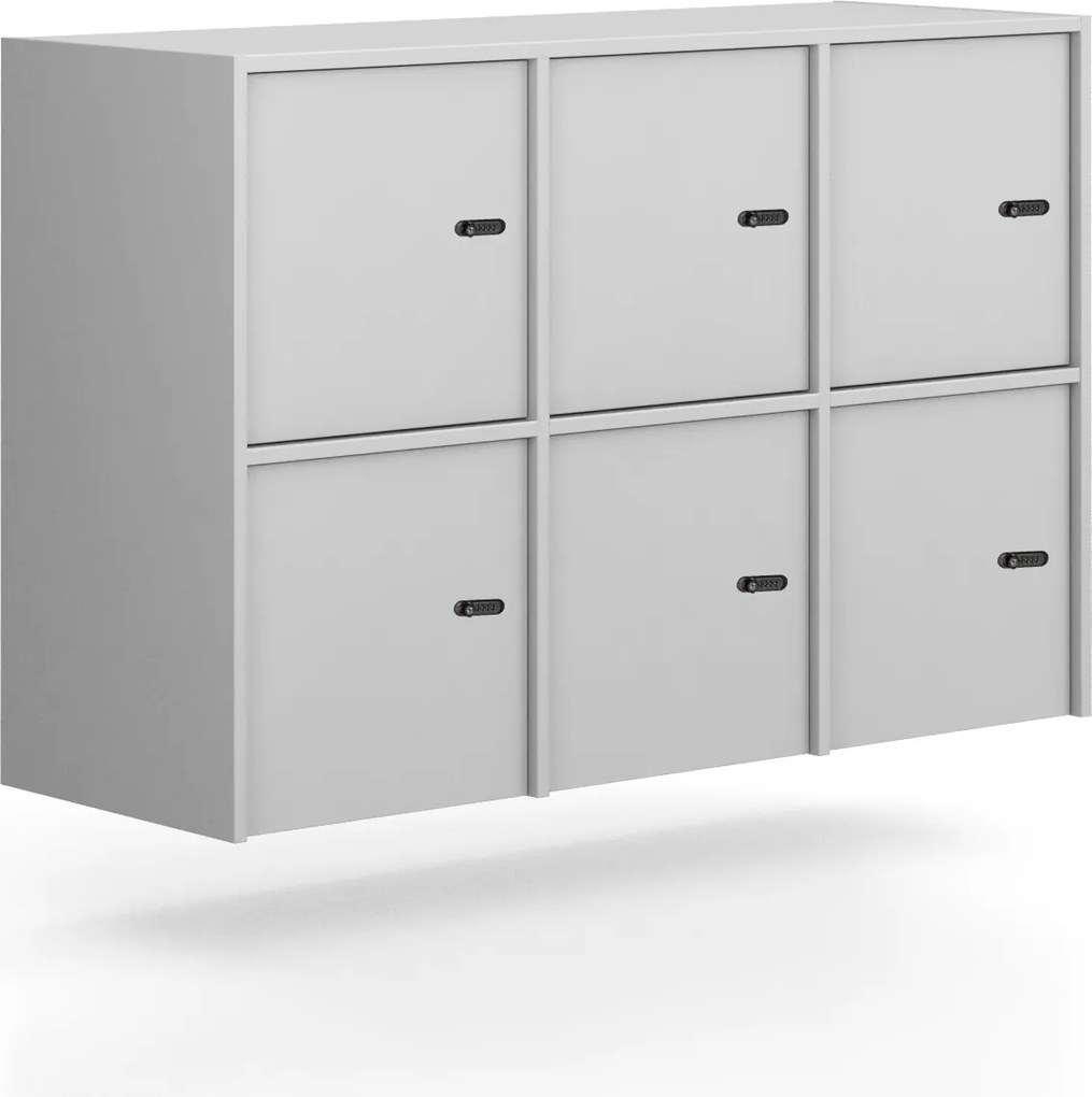 Nadstavba pre skrine FRAME, 6x dvere, 1299 x 450 x 854 mm, mechanický kódový zámok, sivá