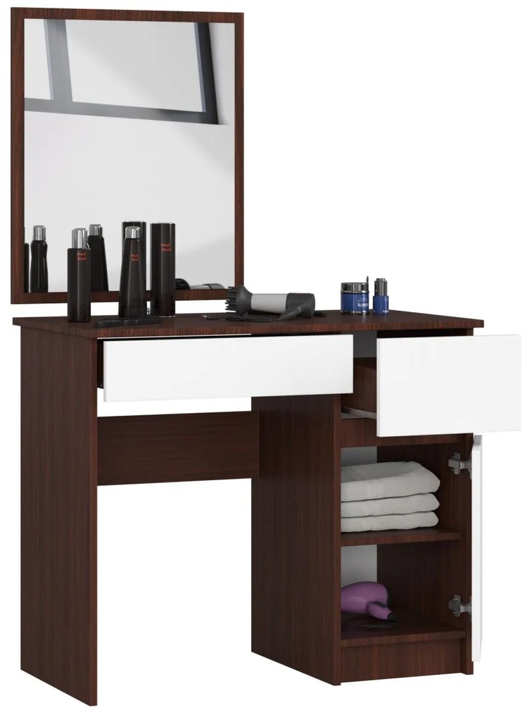 Kozmetický stolík so zrkadlom P-2/SL dub wenge / biely pravý