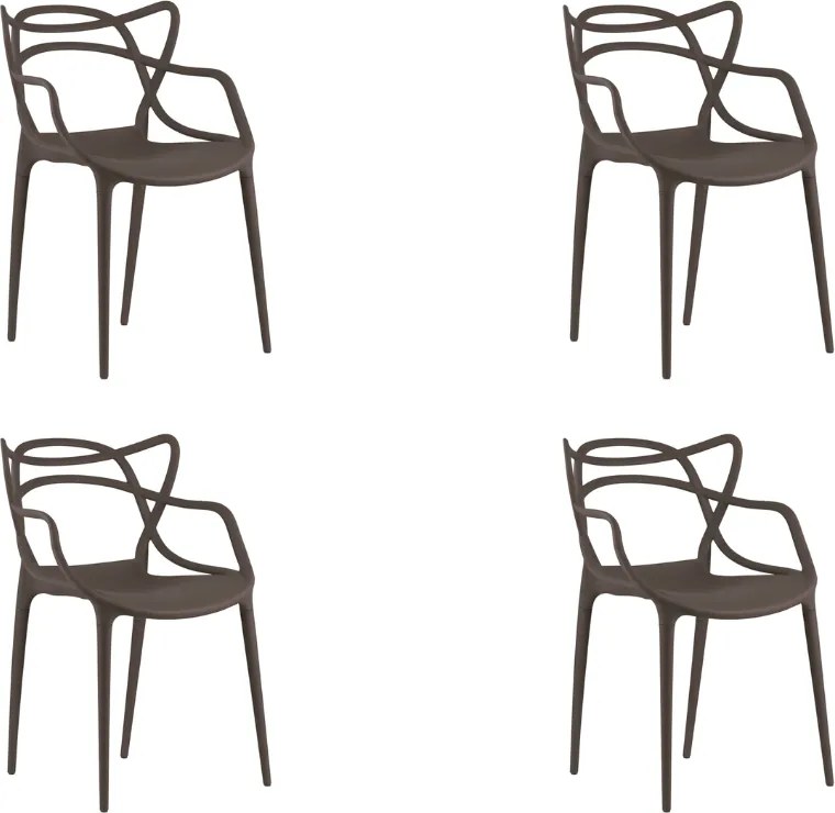 Sada 4 ks plastových stoličiek KATO, hnedá