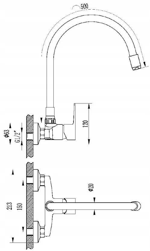 Invena Verso, nástenná kuchynská batéria 150mm s elastickým ramenom, béžová-chrómová, INV-BC-82-E3S-L