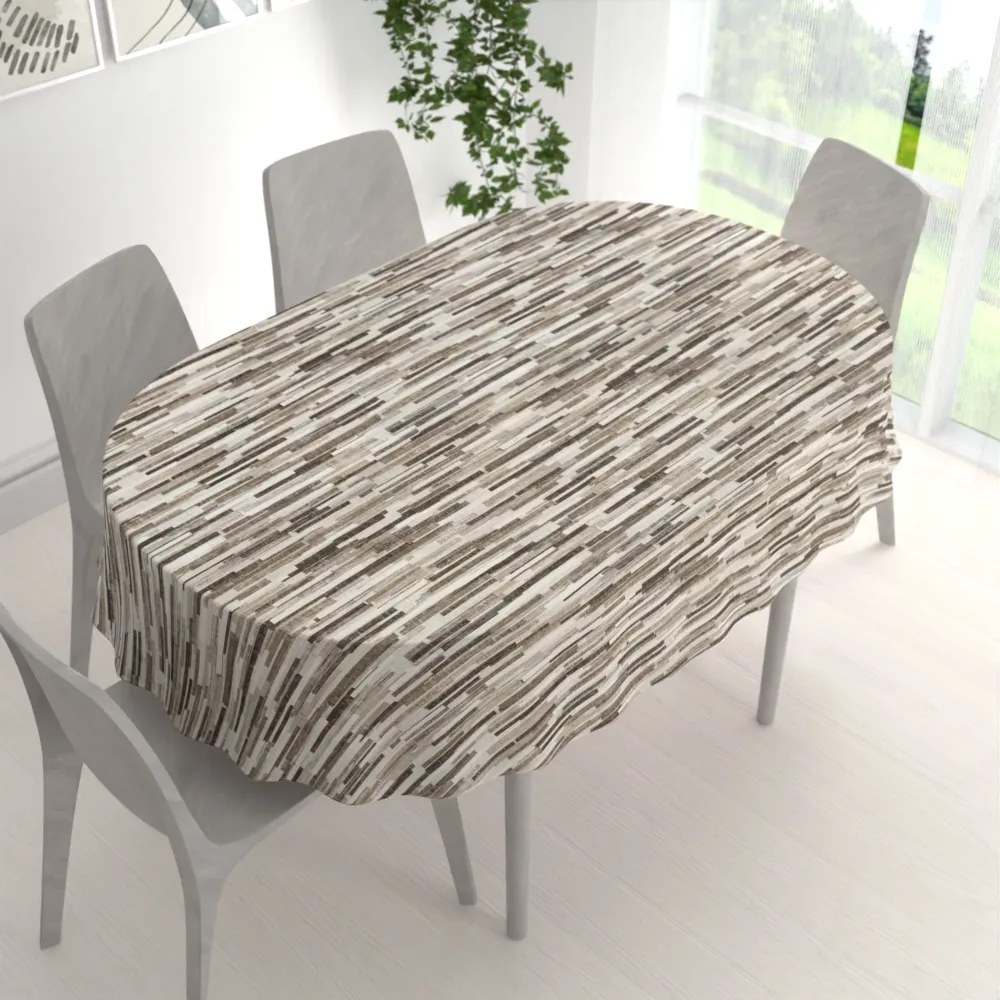Biante Veľký dekoračný oválny obrus Leona LN-176 Hnedo-béžové pásiky 160x220 cm