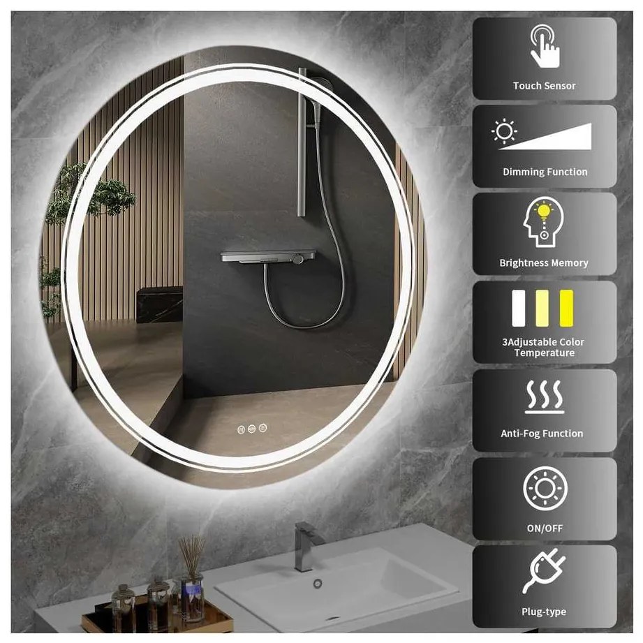 Zrkadlo Amyra s LED osvetlením 60 cm, strieborná