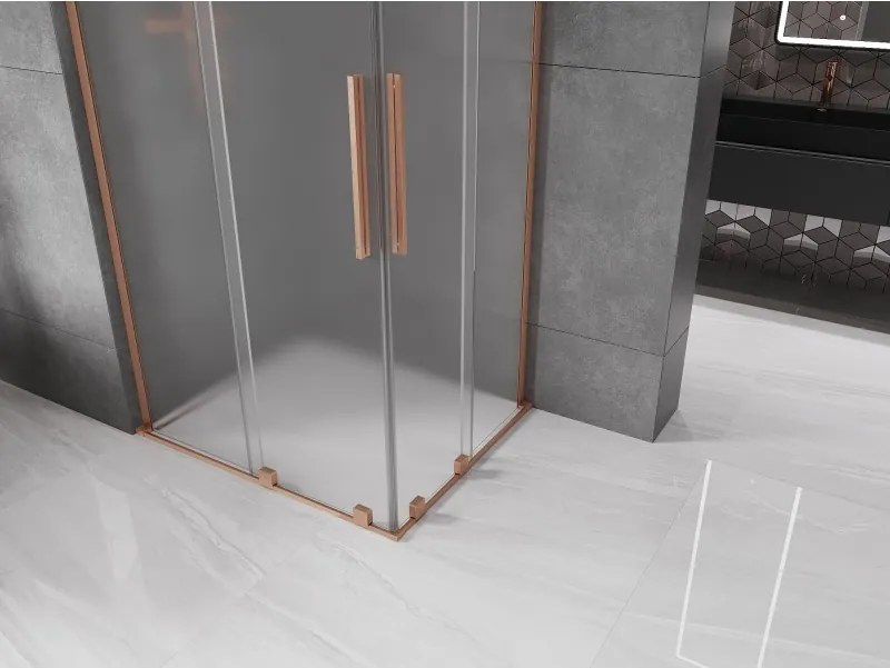Mexen Velar L Duo, sprchový kút s posuvnými dverami 100 x 90 cm, 8mm sklo námraza, medená matná, 871-100-090-02-33-65
