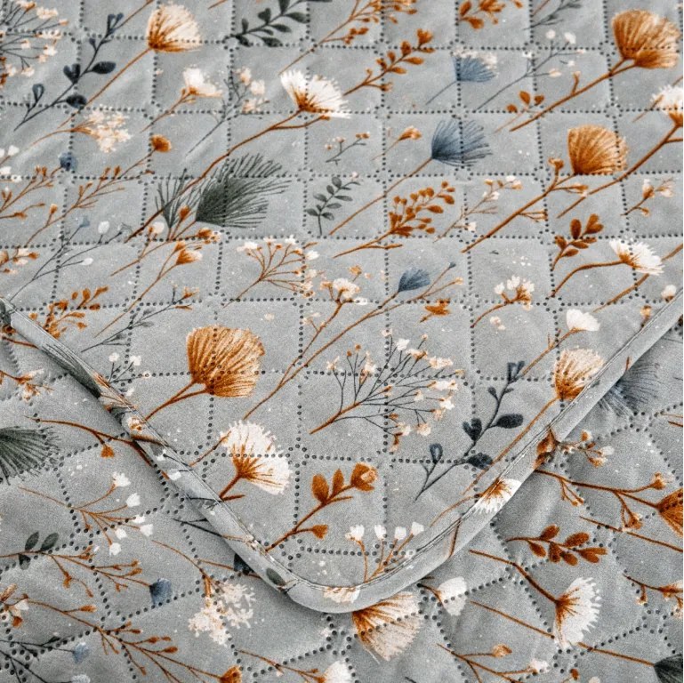 Prehoz na posteľ BOTANIC FIELD, sivý Rozmer: 220 x 240 cm
