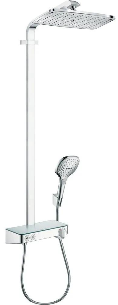 HANSGROHE Raindance E Showerpipe nástenný sprchový systém s termostatom ShowerTablet Select 300, horná sprcha 1jet 360 x 190 mm, ručná sprcha 3jet, chróm, 27288000