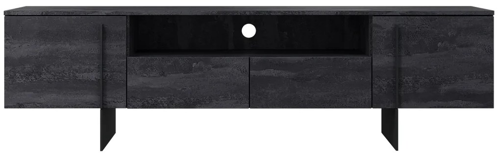 TV skrinka Larena TV skrinka Nicole 200 cm s výklenkom - Čierny betón / čierny nozki