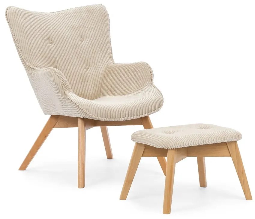 Béžové menčestrové kreslo s podnožkou Niko – Ropez