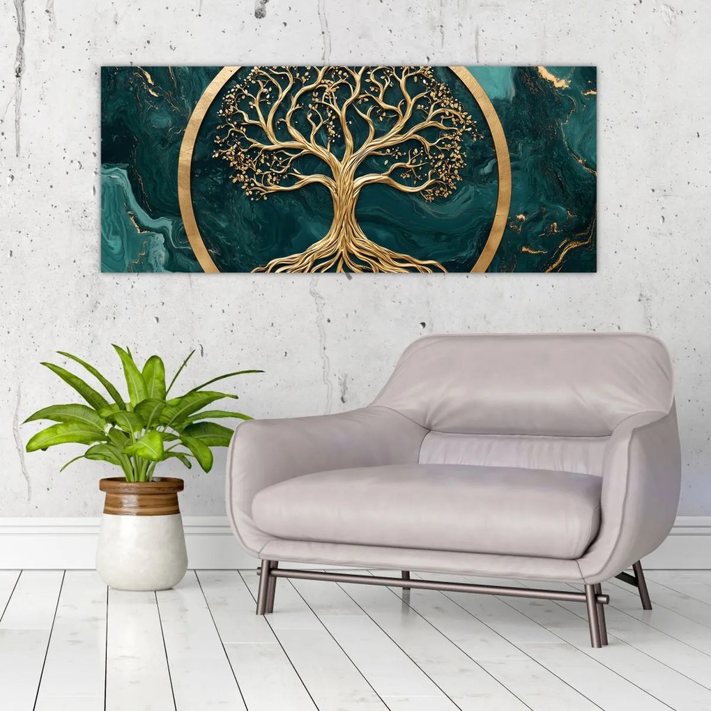 Obraz – Zlatý strom života v mramore (120x50 cm)