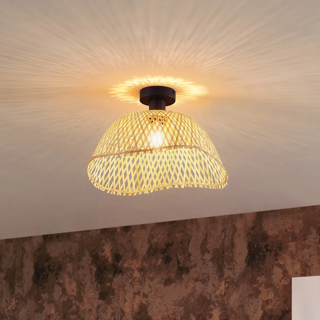 Art Deco stropné svietidlo čierne s prírodným bambusom 40 cm - Alka