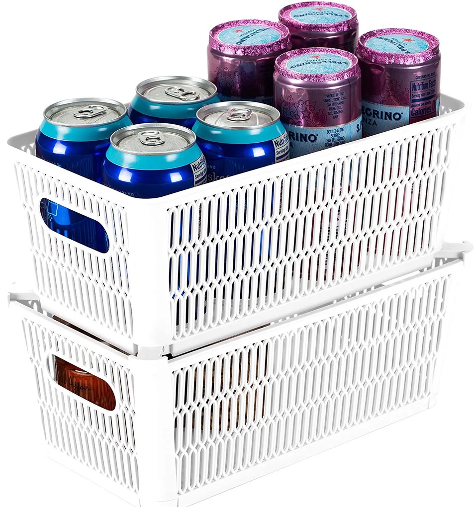 Orion M - Univerzálny košík NESTA, výsuvné klapky na stohovanie, biely 29 x 17 x 12 cm