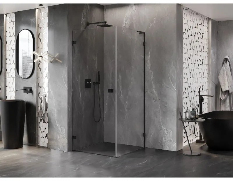 Mexen Lunar-B L výklopný sprchový kút ľavý 90 x 90 cm, číre sklo, čierna matná, 832L-090-090-70-00-L