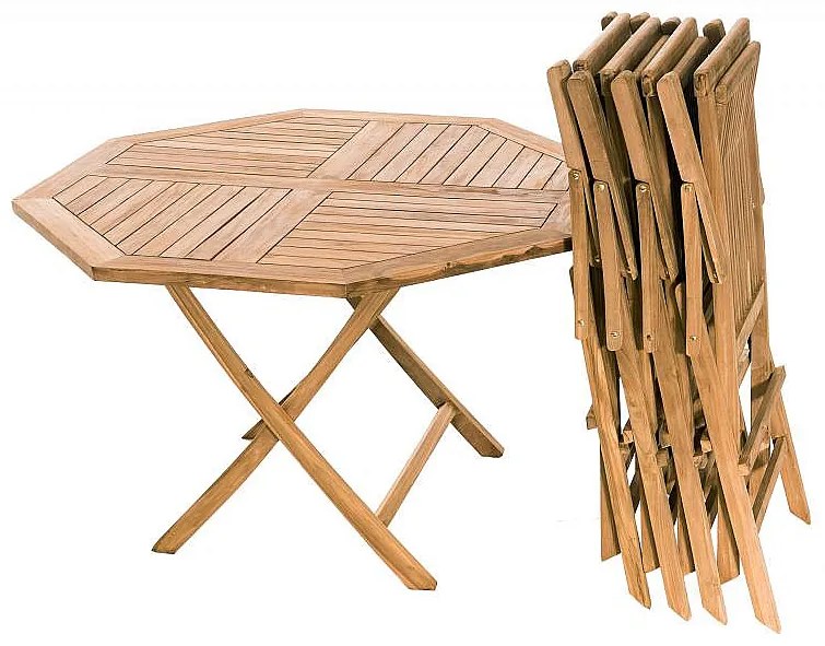 DEOKORK Záhradný skládací stôl osemuholník HAGEN ⌀ 120 cm (teak)