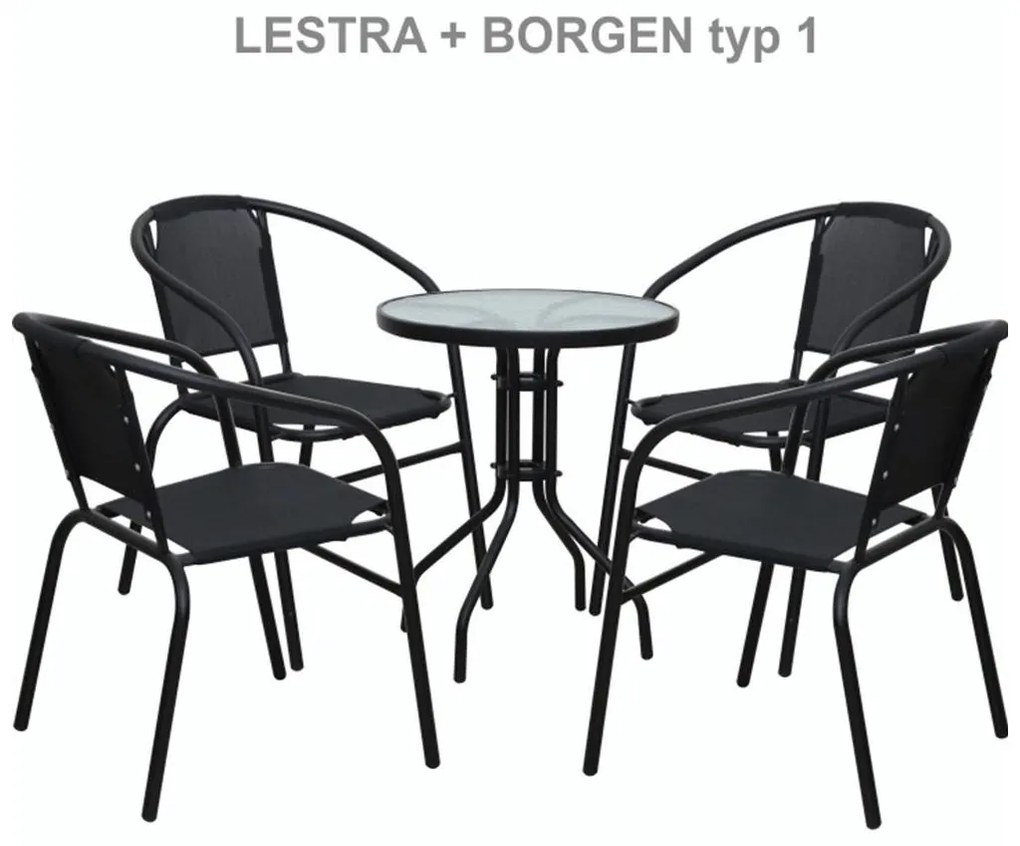 Jedálenský stôl, čierna oceľ/tvrdené sklo, BORGEN TYP 2