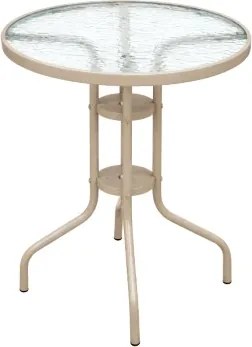 JU Sklenený záhradný stolík, 70 cm, béžový