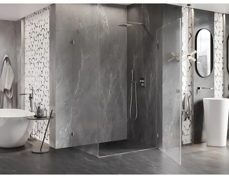 Mexen Lunar-B pravostranný výklopný sprchový kút 100 x 90 cm, číre sklo, brúsená oceľ, 832-100-090-97-00-P