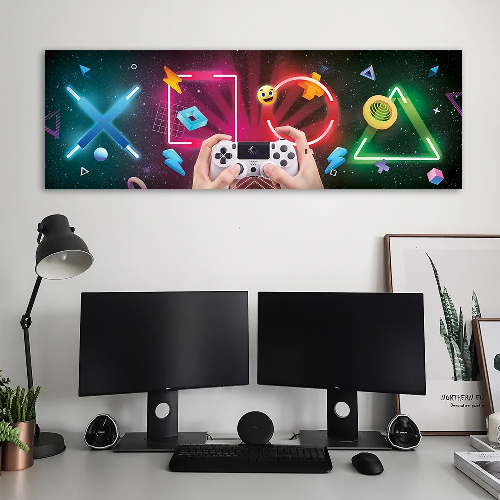 Gario Obraz na plátne Herné symboly a gamepad Rozmery: 120 x 40 cm