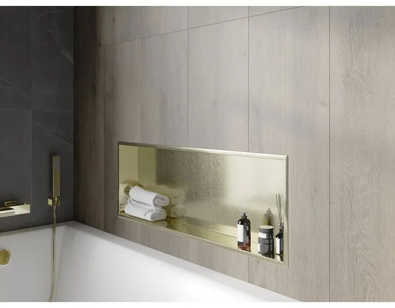 Mexen X-Wall-R, polička na zapustenie na obklad s golierom 90 x 30 cm, zlatá lesklá, 1950903010